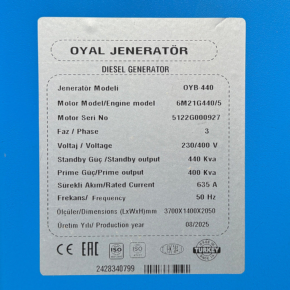 Дизельний генератор OYAL OYB-440 BAUDOUIN 6M16G450-5 440KVA / 360KW