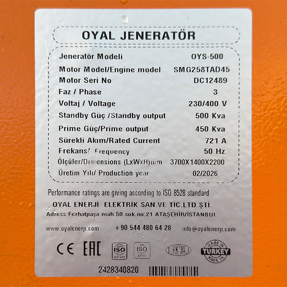 Дизельний генератор OYAL OYS-500 C-SDEC SMG258TAD45 500 кВА / 400 кВт