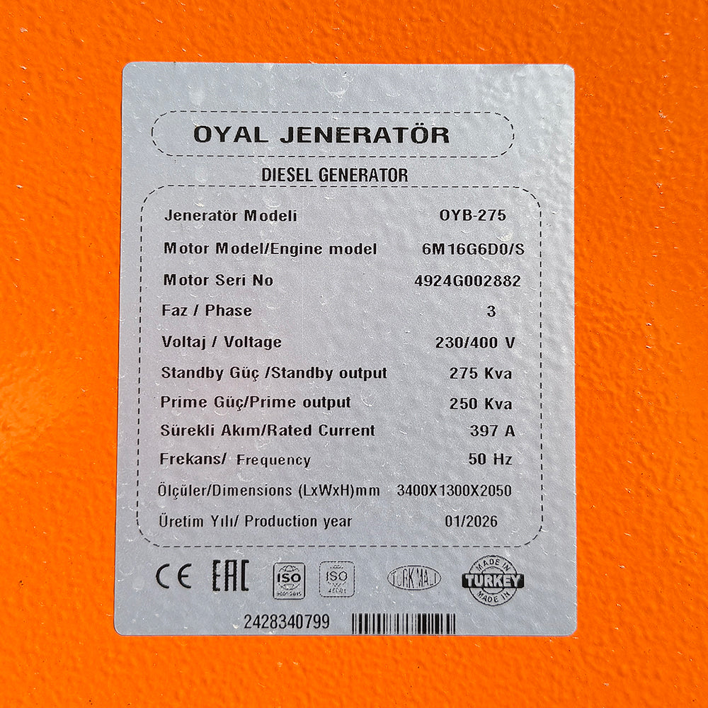 Дизельний генератор OYAL OYB-275 BAUDOUIN 6M16G275 / 5 275KVA / 220KW