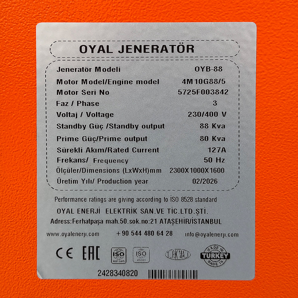 Дизельный генератор OYAL OYB-85 BAUDOUIN 4M10G70-5 88KVA / 70 кВт