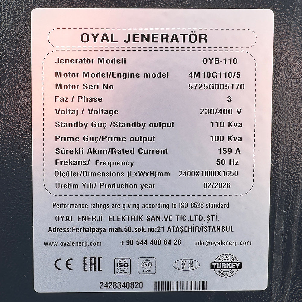 Генератор дизельный OYAL OYB-110 BAUDOUIN 110KVA / 88KW