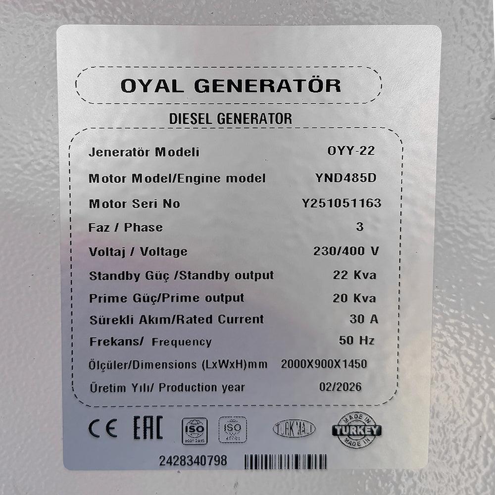 Дизельний генератор OYAL OYY-22 YANG DONG YND485D 22KVA / 17.6KW