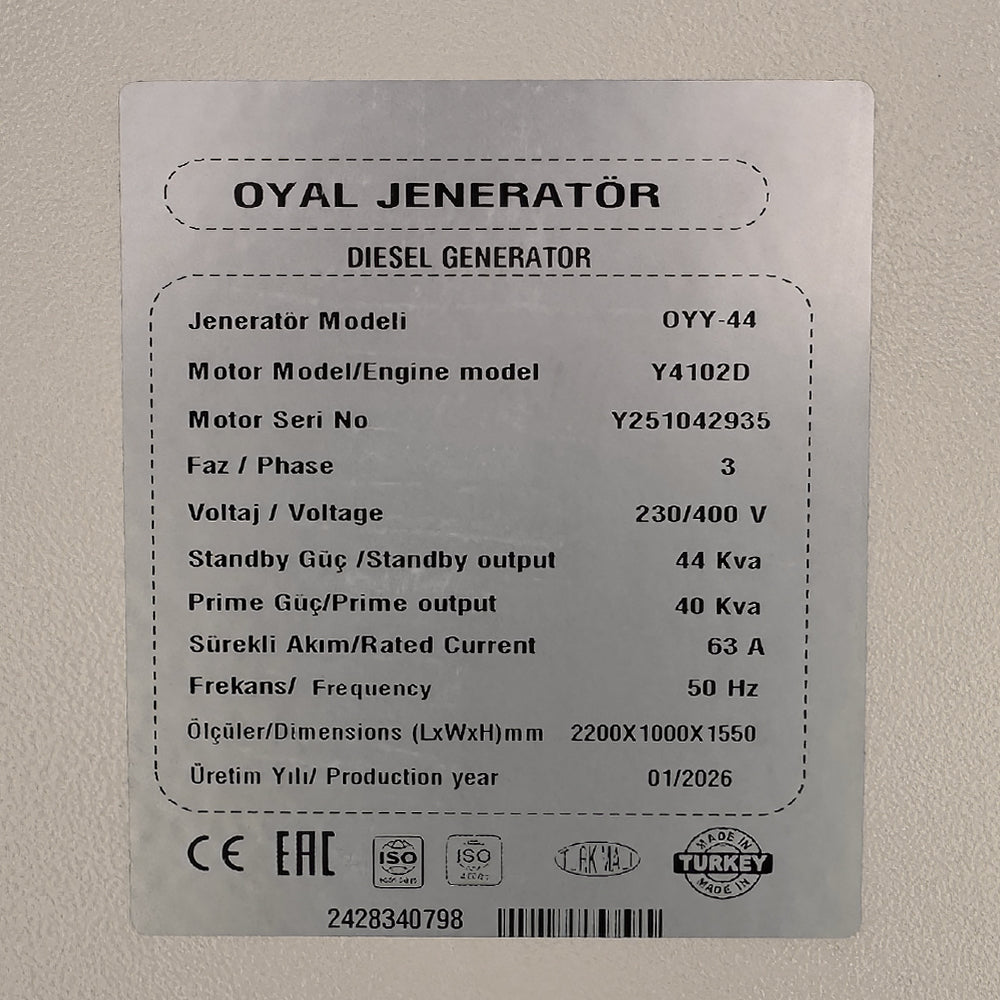 Дизельний генератор OYAL OYY-44 YANG DONG Y4102D 44KVA / 35.2KW