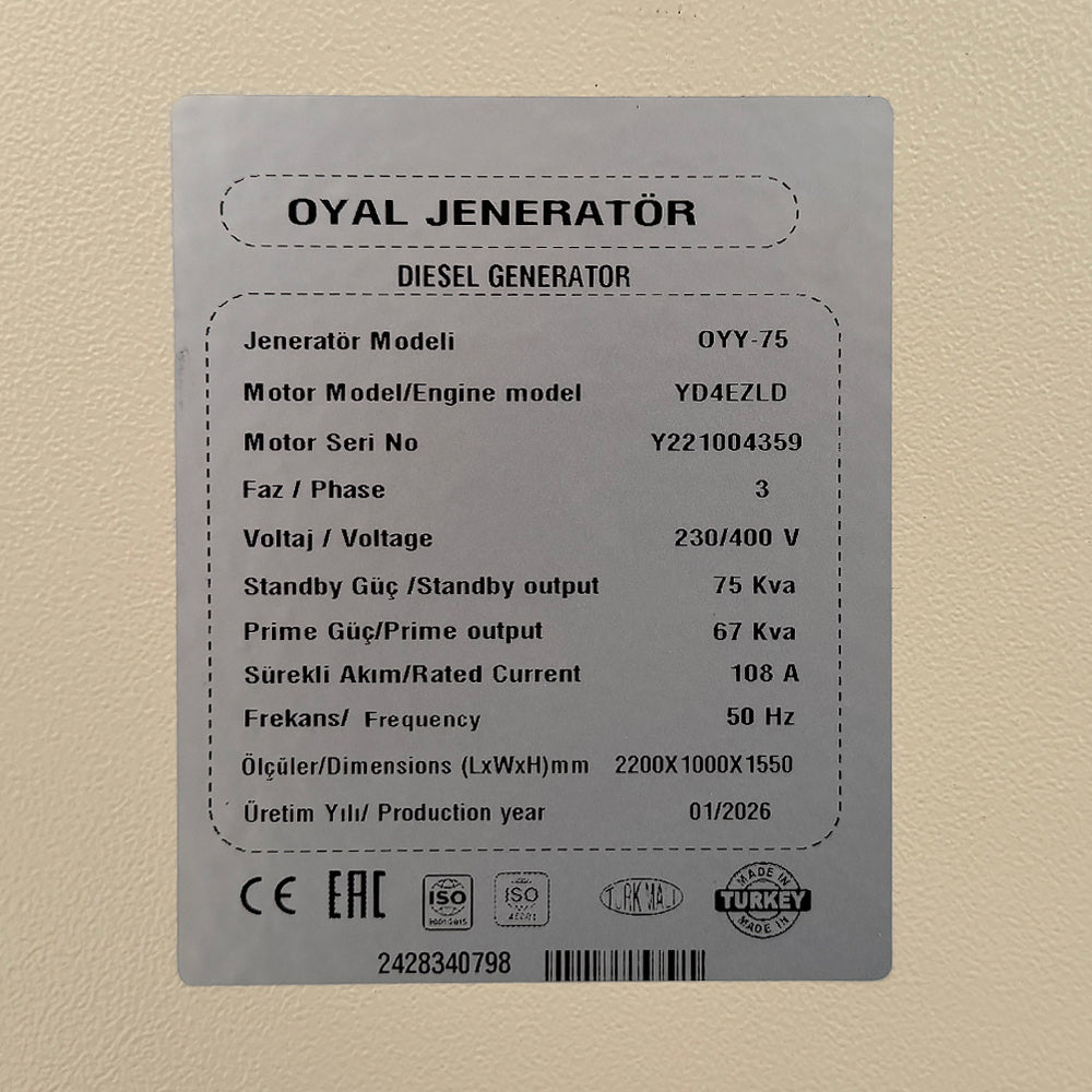 Дизельний генератор OYAL OYY-75 YANG DONG Y4EZLD 75KVA / 60KW