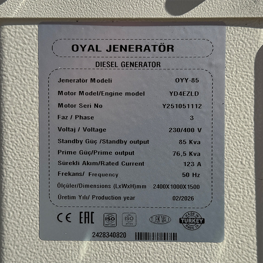 Дизельний генератор OYAL OYY-85 YANG DONG Y4EZLD 80KVA / 64KW