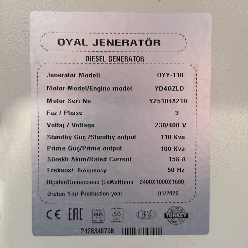 Дизельний генератор OYAL OYY-110 YANG DONG Y4110ZLD 110 кВА / 88KW