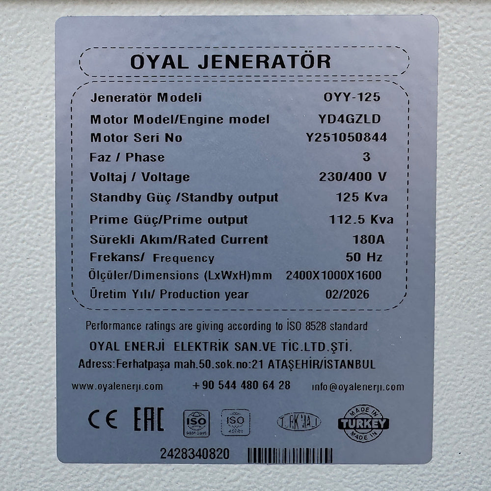 Дизельний генератор OYAL OYY-125 YANG DONG YD4GZLD 125KVA / 100KW