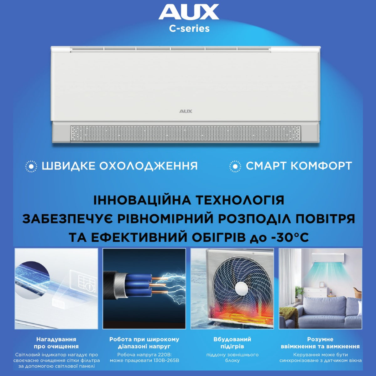 Кондиціонер AUX C-Series ASW-H24CAR3DI -30°C R32