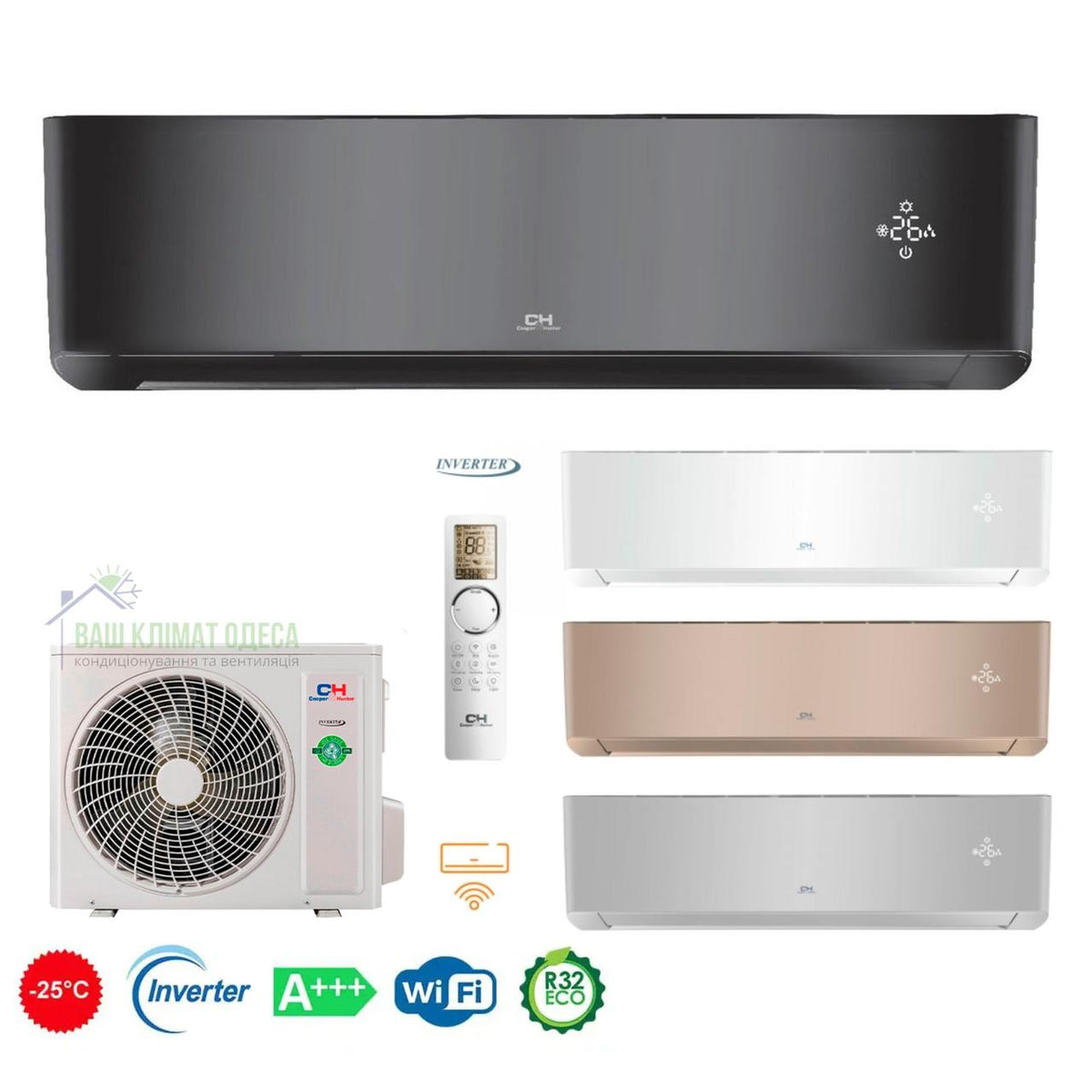 Кондиціонер Cooper&Hunter серія SUPREME Continental (FULL BLACK) Inverter CH-S18FTXAL2-FB